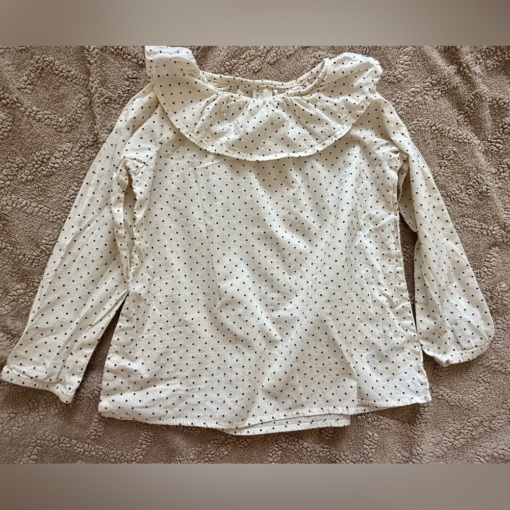🤍 H&M Girls White Polka Dot Ruffle Long Sleeve Top | Size 3-4Y